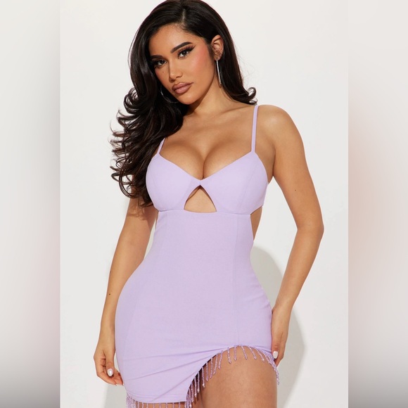 Fashion Nova Dresses & Skirts - Fashion Nova Embellished Fringe Mini Dress In Lavender-Size L💜💜